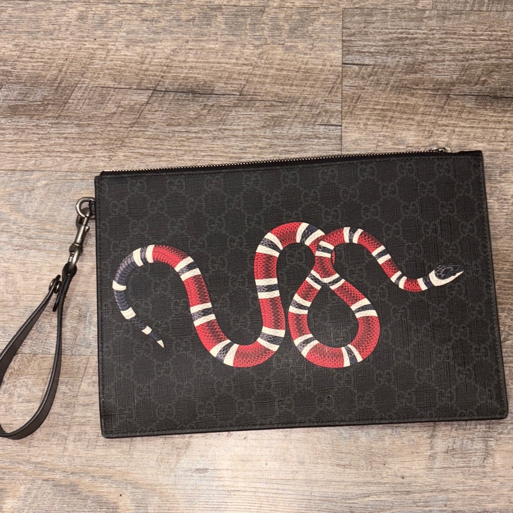 Gucci Black Pouch with Red and White Snake